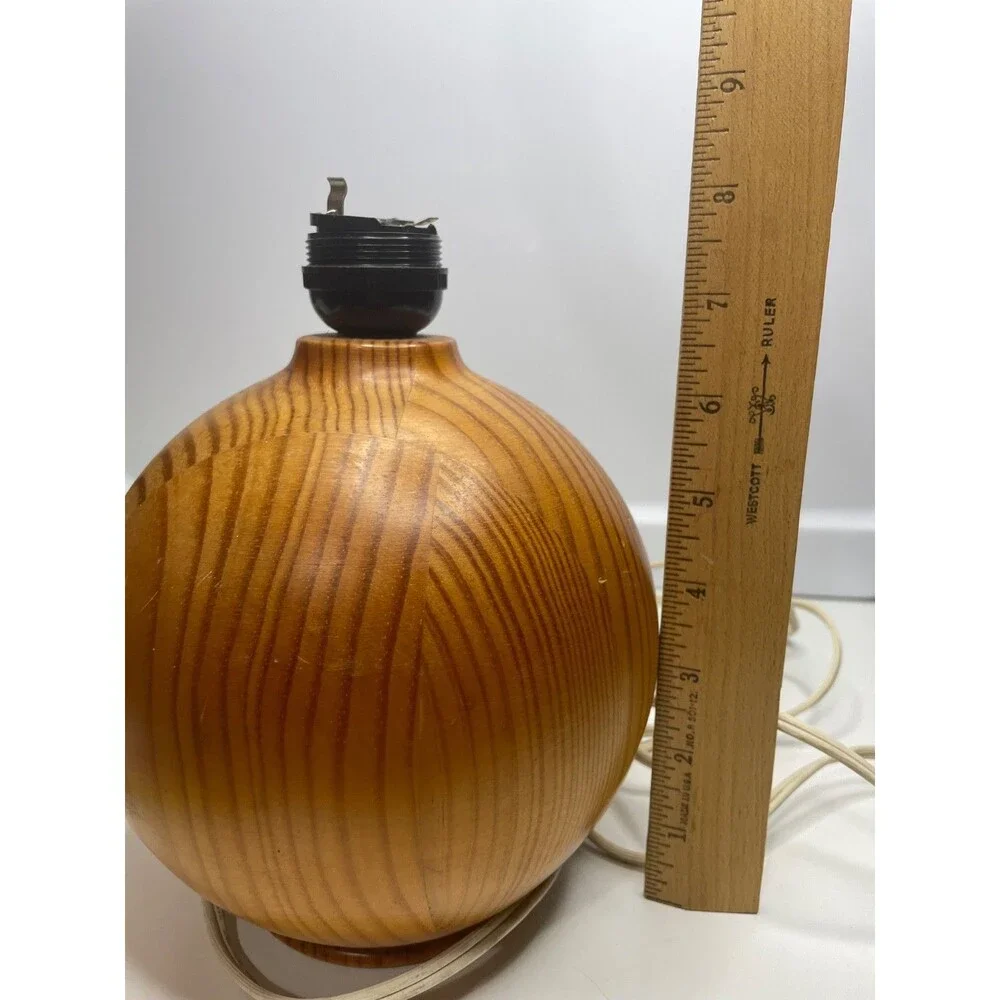 Vintage Ikea round designer pine Table Lamp Scandinavian Design MCM